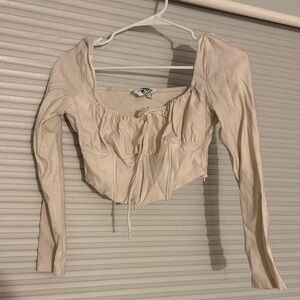 Princess Polly Cream Long Sleeve Blouse